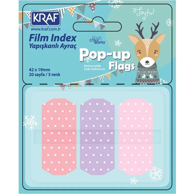 KRAF 4219-1 İNDEX FİLM (PP) 42x19mm.3 RENKx20yp. POP-UP PASTEL PUANTİYELİ YAPIŞKANLI AYRAÇ