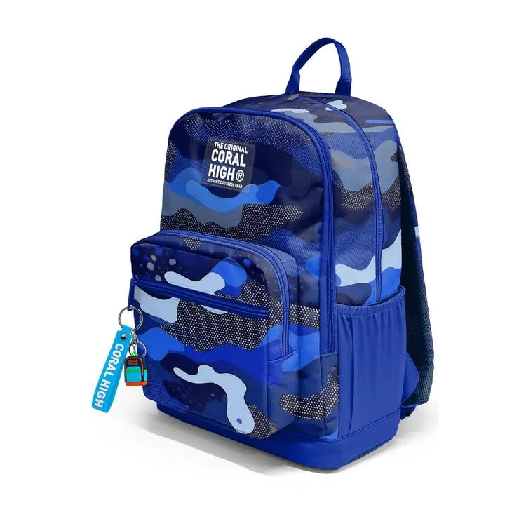 CORAL HIGH 23689 LACİVERT SAKS KAMUFLAJ DESENLİ DÖRT BÖLMELİ SIRT ÇANTASI