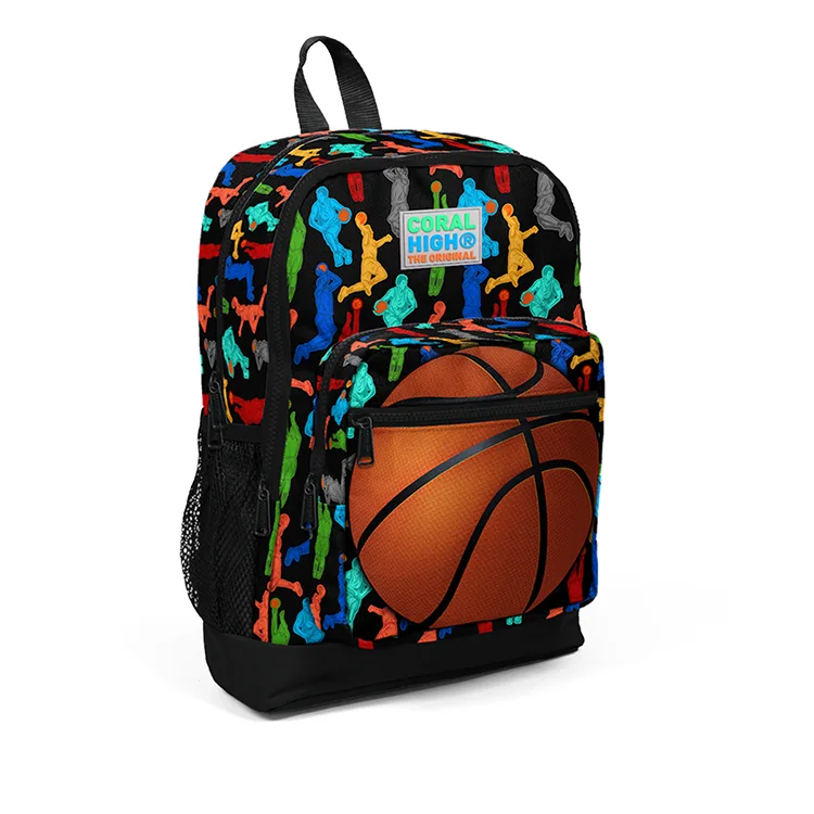 CORAL HIGH 23471 DÖRT BÖLMELİ SİYAH BASKETBOL TOPU DESENLİ SIRT ÇANTASI SİYAH