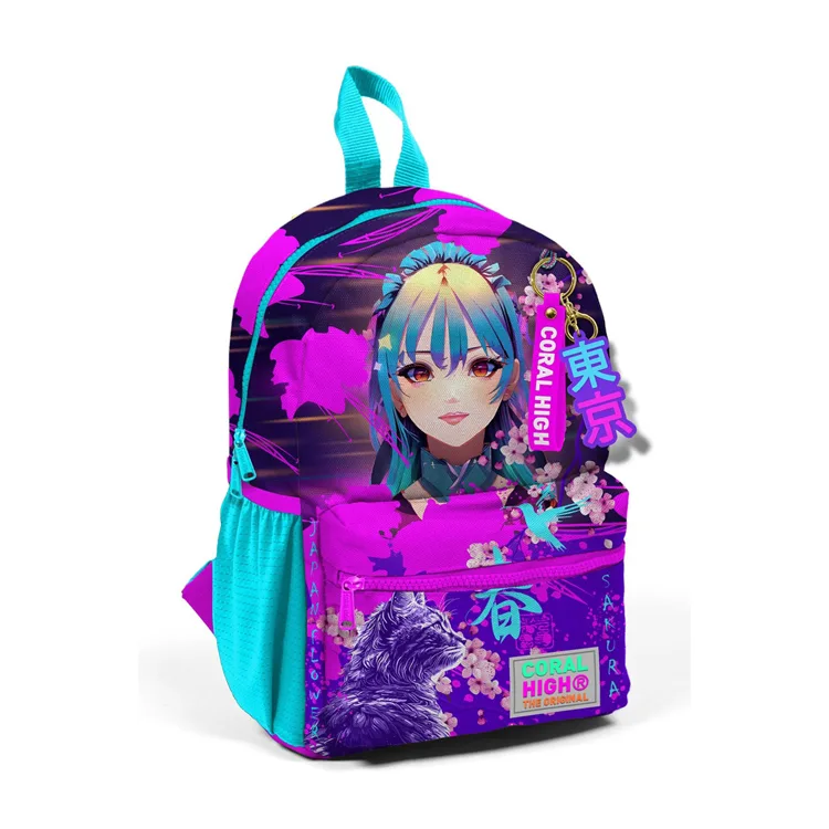 CORAL HIGH 23553 KIDS MOR PEMBE ANİME KEDİ DESENLİ İKİ BÖLMELİ MİNİK YUVA SIRT ÇANTASI
