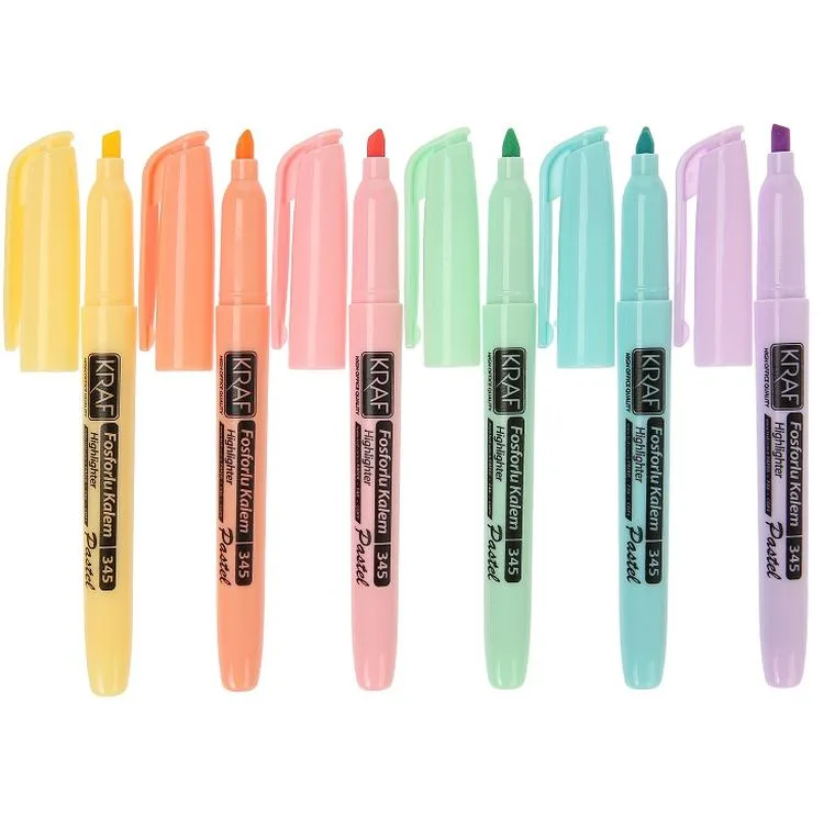 KRAF 345 PASTEL RENKLER 6'lı FOSFORLU KALEM TİPİ