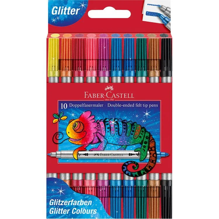 FABER GLITTER ÇİFT UÇLU KEÇELİ SİMLİ KALEM SETİ 10' LU ( 10 RENK ) - 151107