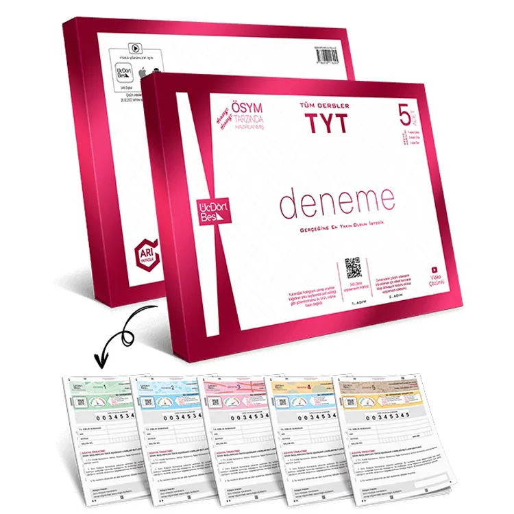 ÜÇDÖRTBEŞ TYT TÜM DERSLER 5'Lİ PAKET DENEME