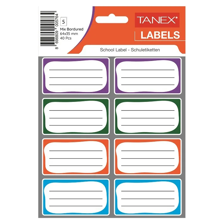 TANEX BRD-7004 BORDÜRLÜ ÇİFT SIRA OKUL ETİKETİ MİX 5'Lİ