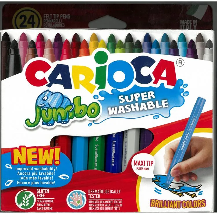 CARIOCA 40570 JUMBO BOY YIKANABİLİR KEÇELİ BOYA KALEMİ 24'LÜ