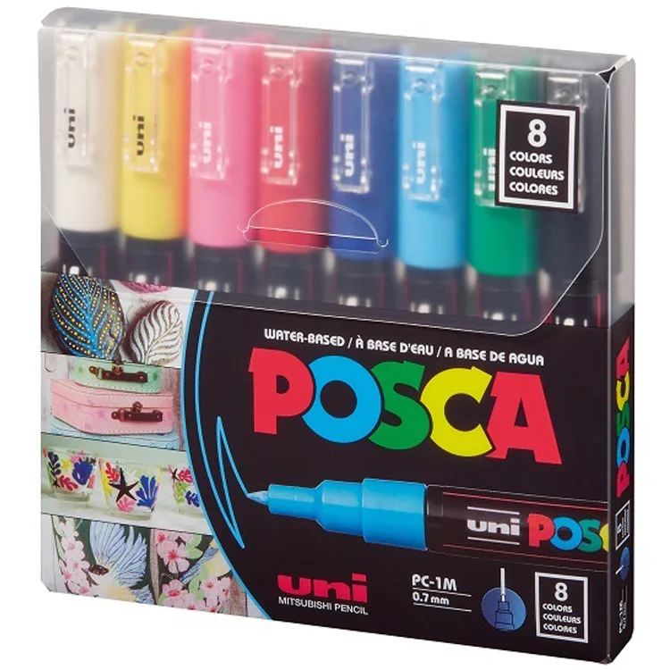 UNİ POSCA SU BAZLI MARKER ANA RENKLER PC-1M/8C 0.7mm 8'Lİ SET