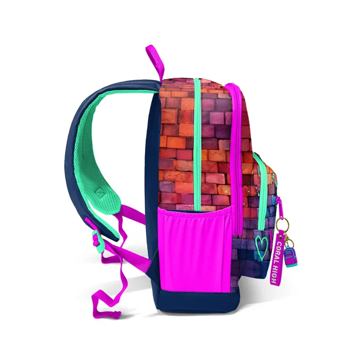 CORAL HIGH 23629 KIDS PEMBE LACİVERT GRAFİTİ DESENLİ DÖRT BÖLMELİ SIRT ÇANTASI