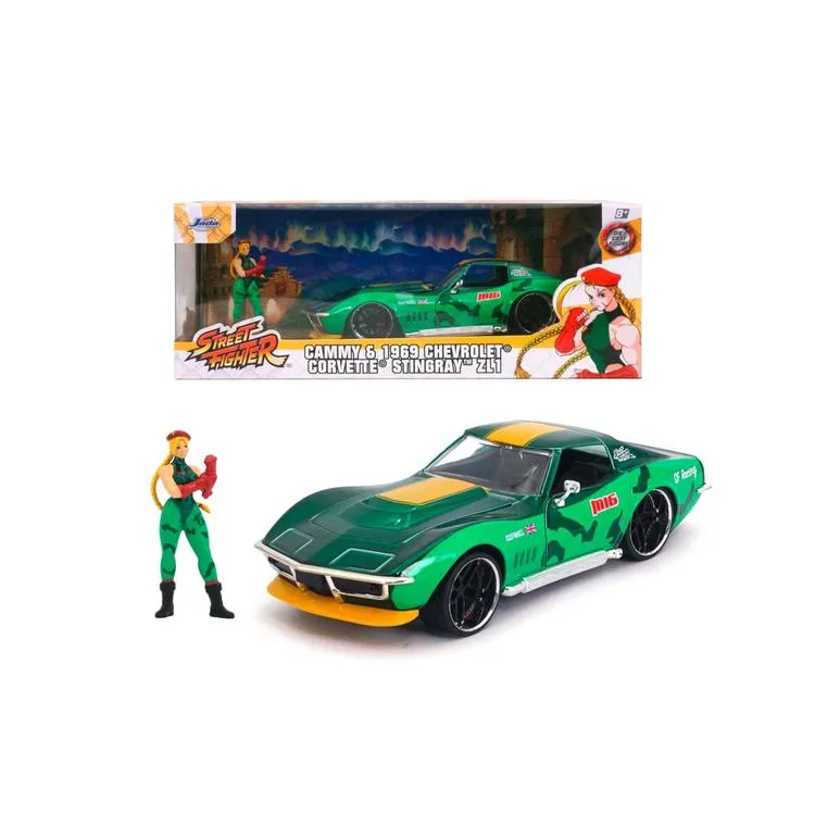 SİMBA JADA 3255061 STREET FIGHTER 1969 CHEVROLET STINGRAY ZL1 CAMMY 1:24 DIE-CAST ARABA VE FİGÜR KUTULU 8+
