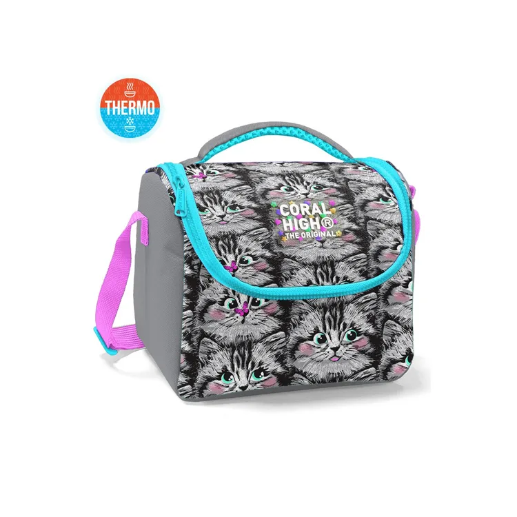 CORAL HIGH 11778 KIDS GRİ KEDİ DESENLİ THERMO BESLENME ÇANTASI