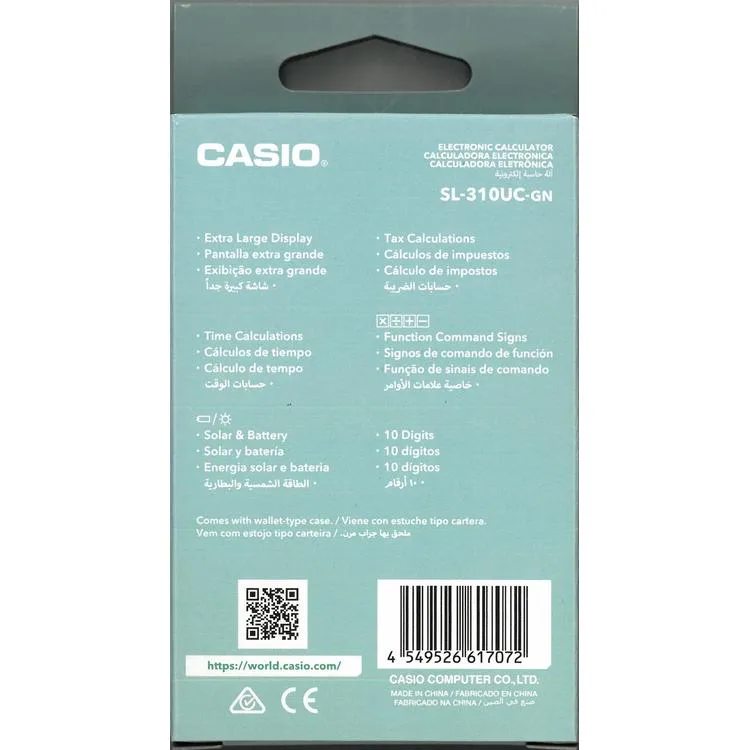 CASIO SL-310UC-GN-N-DC 10 HANE CEP TİPİ HESAP MAKİNESİ - AÇIK YEŞİL