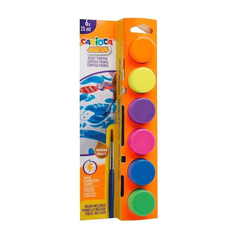 CARIOCA 40486 TEMPERA FOSFORLU RENKLER FIRÇALI 25 ML SULUBOYA 6'LI