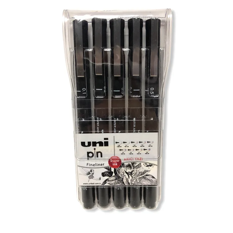 UNİ BALL PIN-200/5P DRAWING PEN FINE LINE AKRİLİK UÇLU KALEM SETİ SİYAH 5'Lİ