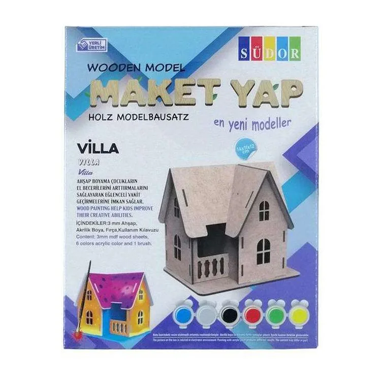 SÜDOR MD2-04 KUTULU AHŞAP MAKET VİLLA BOYAMA SETİ KÜÇÜK