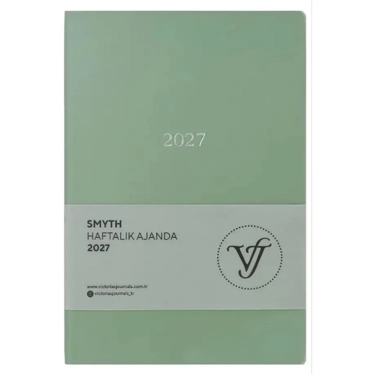 VICTORIA'S JOURNALS 226-2329 14x20,5 cm A5 SMYTH ESNEK KAPAK GÜMÜŞ YALDIZ KENAR HAFTALIK AJANDA - OLİVE
