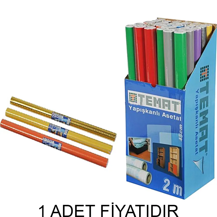 TEMAT YAPIŞKANLI RULO ASETAT 45cmX2M KARIŞIK RENK