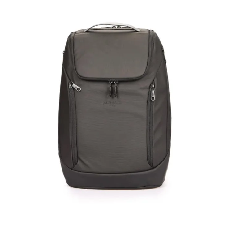 PIERRE CARDIN 01PC00200-S LAPTOP BÖLMELİ FERMUARLI İÇ VALİZ SABİTLEME KAYIŞLI SUNİ DERİ SIRT ÇANTASI SİYAH