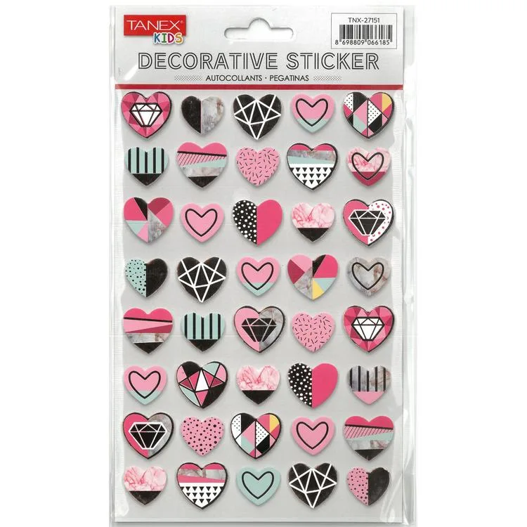 TANEX KIDS TNX-27151 DEKORATİF ETİKETLER - PUFFY RENKLİ KALPLİ EVA SERİSİ STICKER