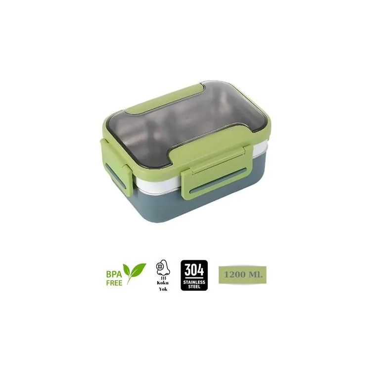VAGONLIFE BL20182 PASLANMAZ ÇELİK YEMEK KABI - LUNCH BOX 2 KATLI 3 BÖLMELİ 1200 ML YEŞİL
