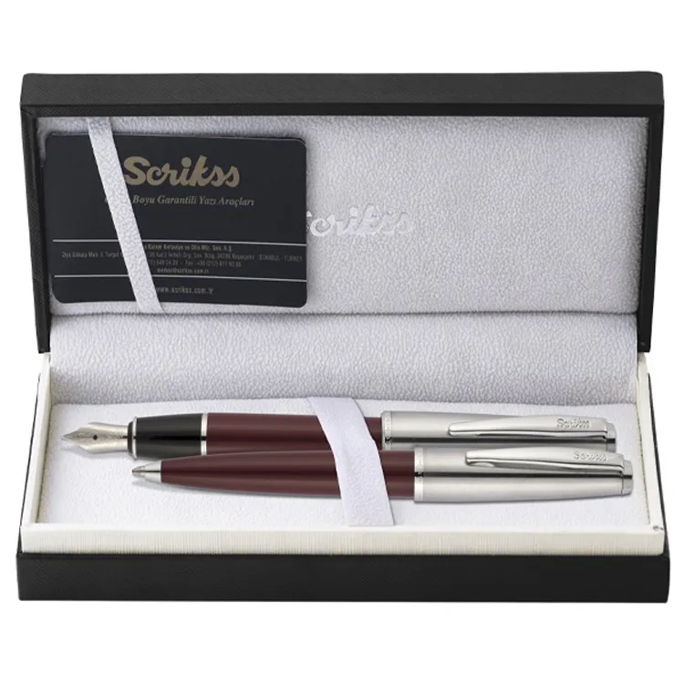 SCRIKSS 78 DOLMAKALEM+TÜKENMEZ KALEM TAKIM BORDO KUTULU