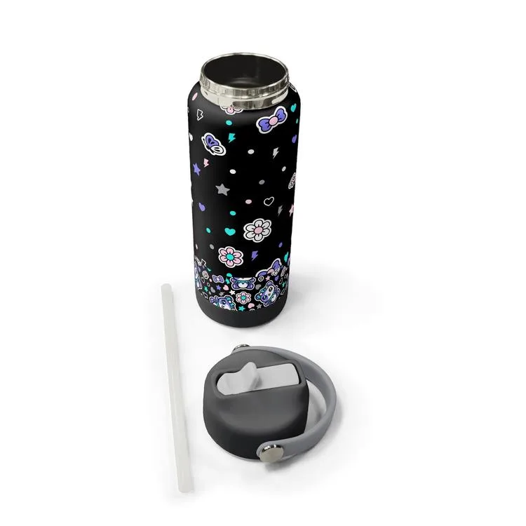 CORAL HIGH 38324 KIDS SİYAH AYICIK DESENLİ KATLANIR AĞIZLI PİPETLİ ÇELİK TERMOS 650ML