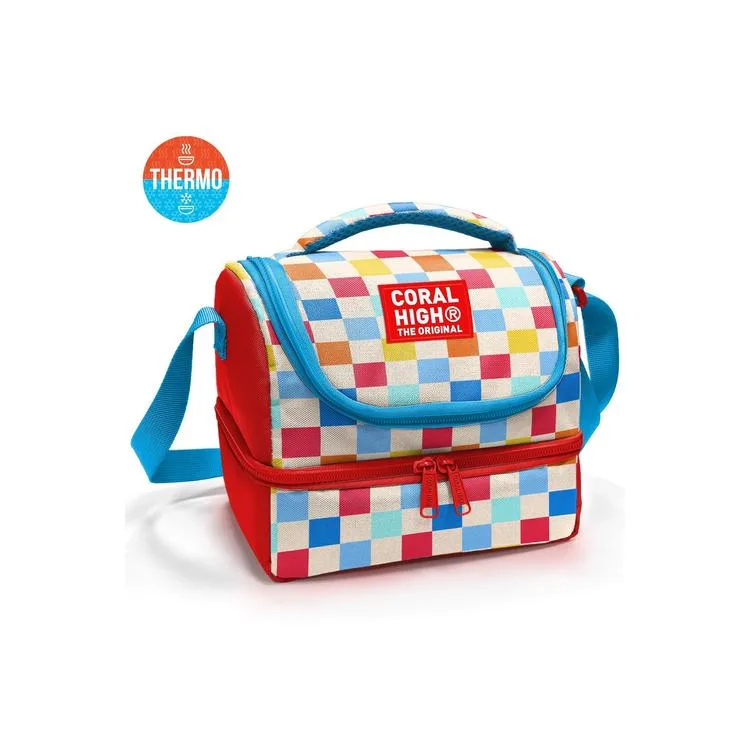 CORAL HIGH 37205 KIDS ÇOK RENKLİ DAMA DESENLİ THERMO İKİ KATLI BESLENME ÇANTASI
