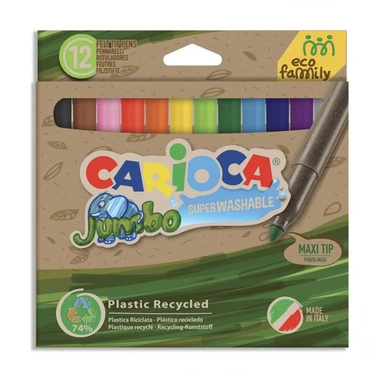 CARIOCA 43101 ECO FAMILY YIKANABİLİR JUMBO BOY KEÇELİ BOYA KALEMİ 12'Lİ