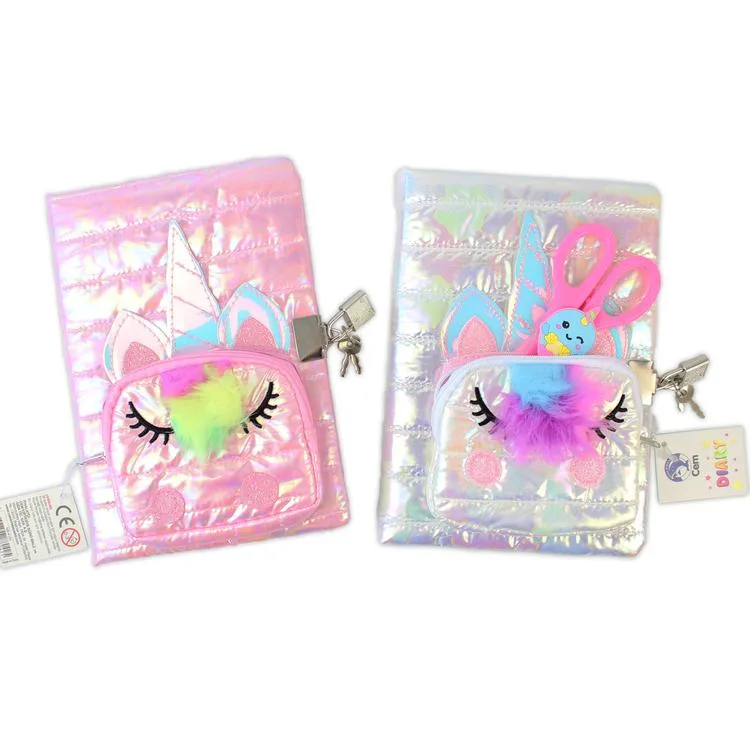 CEM DOLPHIN NB-4195 HOLOGRAM UNİCORN ÖN FERMUAR BÖLMELİ 14X21cm ÇİZGİLİ KİLİTLİ HATIRA DEFTERİ