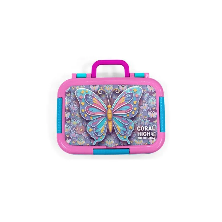 CORAL HIGH 39106 KIDS PASTEL RENKLİ KELEBEK DESENLİ 2 BÖLMELİ PASLANMAZ ÇELİK YEMEK KABI