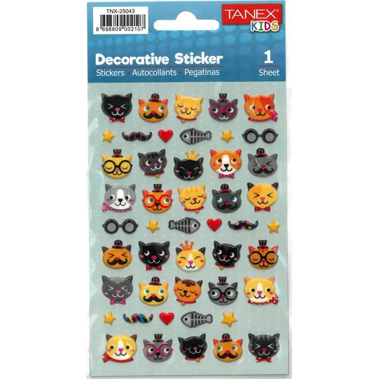 TANEX KIDS TNX-25043 DEKORATİF ETİKETLER - PUFFY KEDİ SERİSİ STICKER - TEKLİ