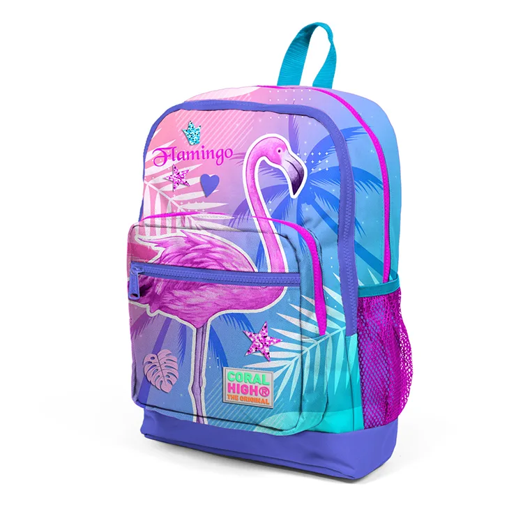 CORAL HIGH 23705 DÖRT BÖLMELİ LAVANTA FLAMİNGO DESENLİ SIRT ÇANTASI PEMBE - LAVANTA