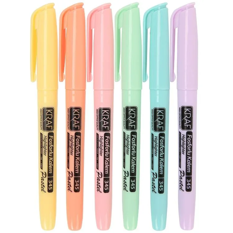 KRAF 345 PASTEL RENKLER 6'lı FOSFORLU KALEM TİPİ