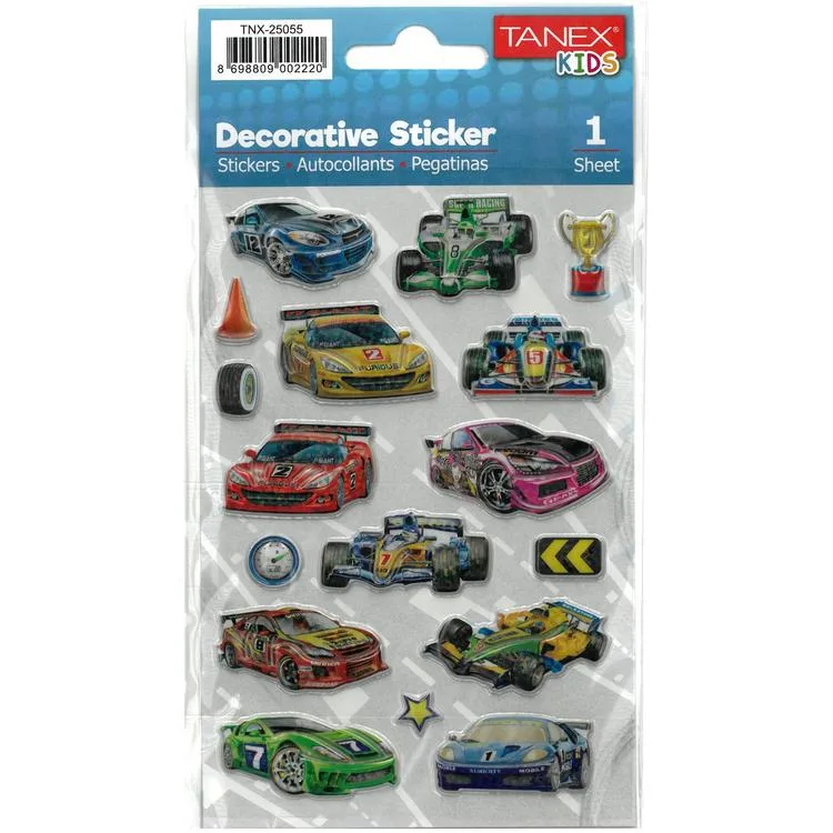 TANEX KIDS TNX-25055 DEKORATİF ETİKETLER - YARIŞ ARABASI SERİSİ STICKER