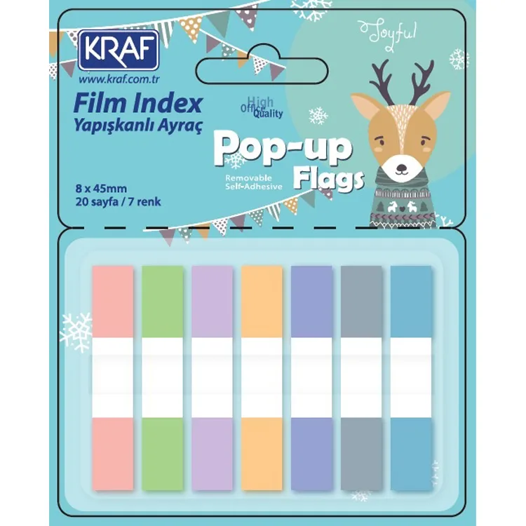 KRAF 51250 İNDEX FİLM (PP) 8x45mm. 7 RENKx20yp.POP-UP PASTEL YAPIŞKANLI AYRAÇ