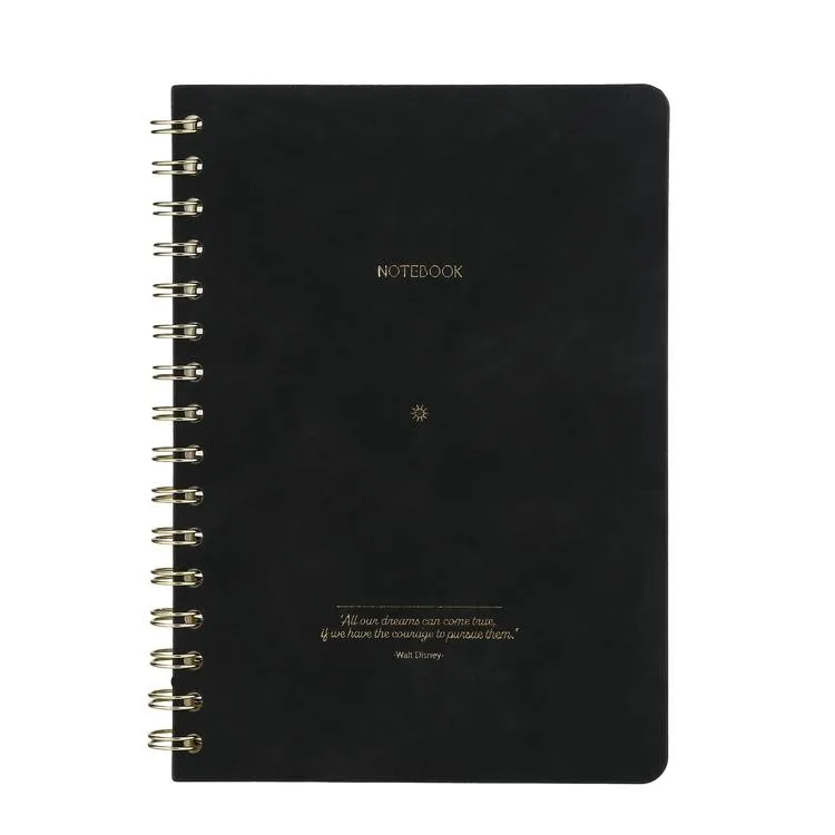 VICTORIA'S JOURNALS 1611 VEGAN DERİ ESNEK KAPAK SPİRALLİ A5 100gr.128 SYF. ÇİZGİLİ DEFTER SİYAH