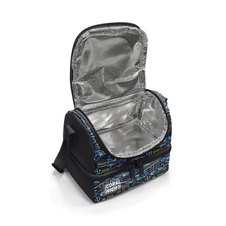 CORAL HIGH 37210 KIDS SİYAH ÇOK RENKLİ YARIŞ ARABASI DESENLİ THERMO İKİ KATLI BESLENME ÇANTASI
