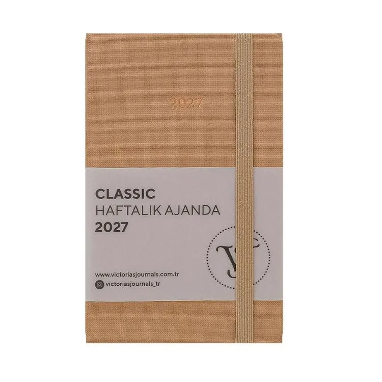 VICTORIA'S JOURNALS 226-2356 9x14 cm CLASSIC SERT KAPAK CEPLİ LASTİKLİ HAFTALIK AJANDA - OLİVE