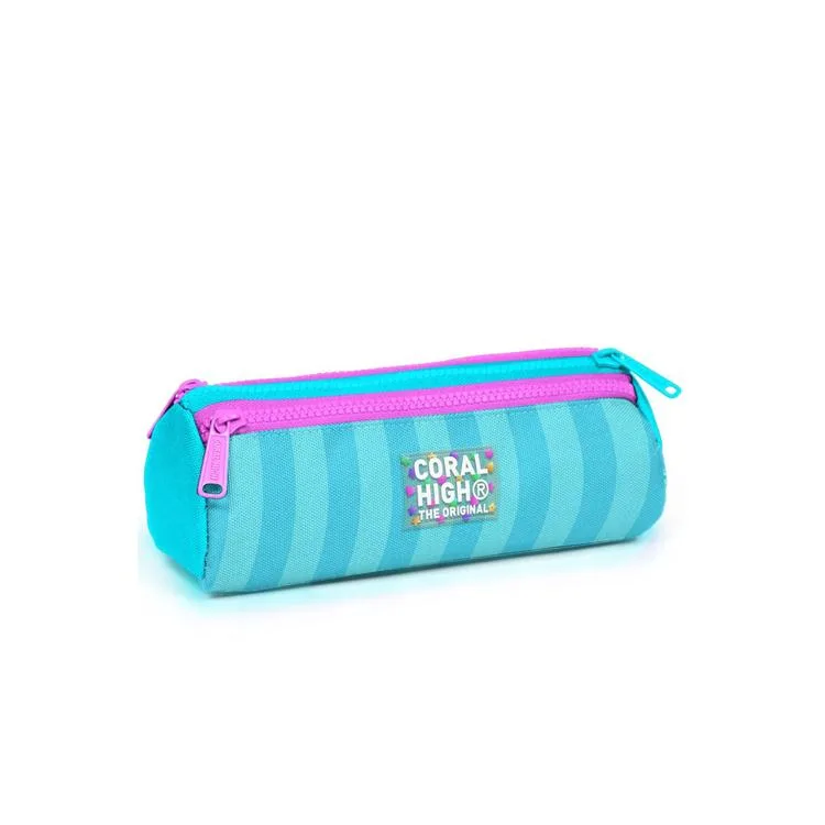 CORAL HIGH 22087 KIDS TURKUAZ PEMBE ÇİZGİLİ ÜÇ BÖLMELİ KALEM ÇANTASI