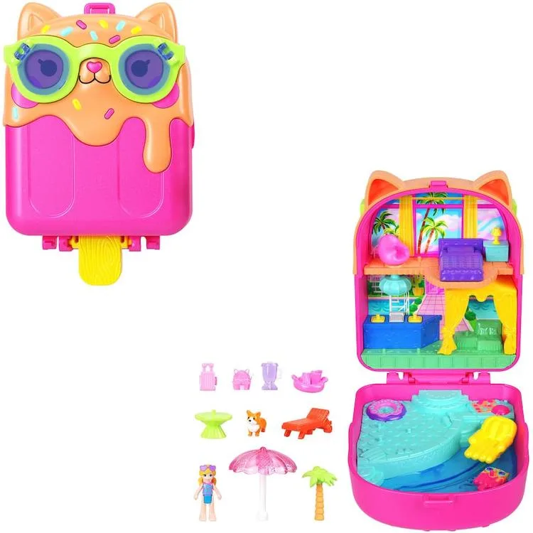 MATTEL JFG56/JCB17 POLLY POCKET MACERALARI MİNİ MİKRO OYUN SETİ GÜNEŞ GÖZLÜKLÜ KEDİ 4+