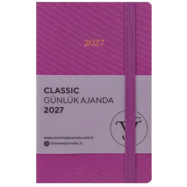 VICTORIA'S JOURNALS 226-2427 9x14 cm CLASSIC SERT KAPAK CEPLİ LASTİKLİ GÜNLÜK AJANDA - LİLA