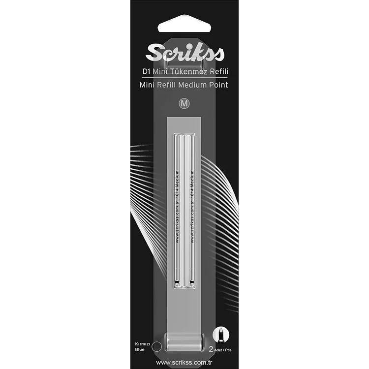SCRIKSS D1 TÜKENMEZ KALEM MEDIUM KISA REFİL SİYAH 2'Lİ BLISTER
