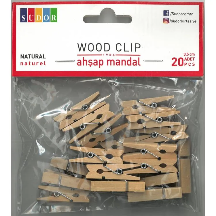 SÜDOR BS129 AHŞAP MANDAL BÜYÜK 3,5 CM 20 Lİ NATUREL