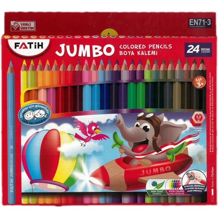 FATİH KURUBOYA KALEMİ JUMBO 24 RENK TAM BOY KARTON KUTU 33424