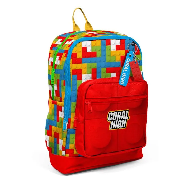 CORAL HIGH 23775 KIDS RENKLİ BLOK DESENLİ DÖRT BÖLMELİ SIRT ÇANTASI