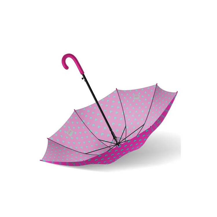 CORAL HIGH 12660 KIDS NEON PEMBE SU YEŞİLİ KALP DESENLİ ÇOCUK ŞEMSİYESİ