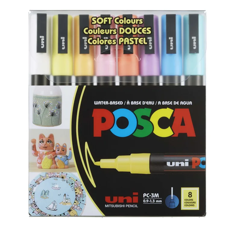 UNİ POSCA SU BAZLI MARKER SOFT RENKLER PC-3M-8C 0.9-1.3 8'Lİ SET