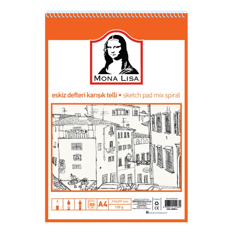 MONA LISA MN03-4 ESKİZ DEFTERİ KARIŞIK TELLİ A4 50 YP