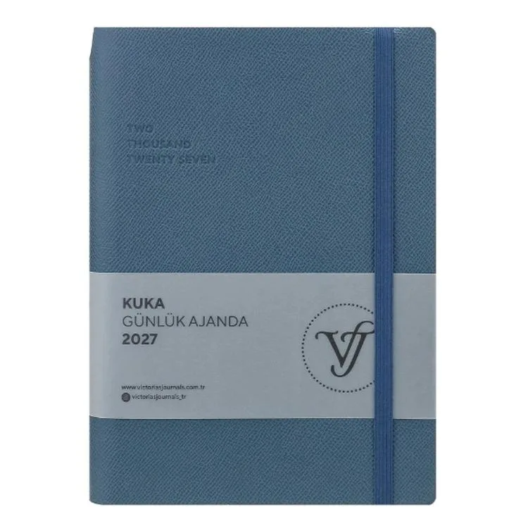 VICTORIA'S JOURNALS 226-2408 14x20,5 cm KUKA 416 SAYFA RENKLİ KENAR LASTİKLİ CEPLİ ESNEK KAPAK GÜNLÜK AJANDA - AÇIK MAVİ