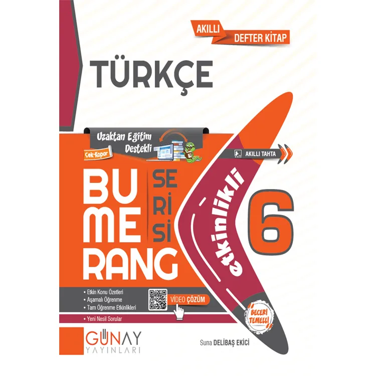 GÜNAY 6. SINIF BUMERANG ETKİNLİKLİ TÜRKÇE AKILLI DEFTER KİTAP SORU BANKASI -2024