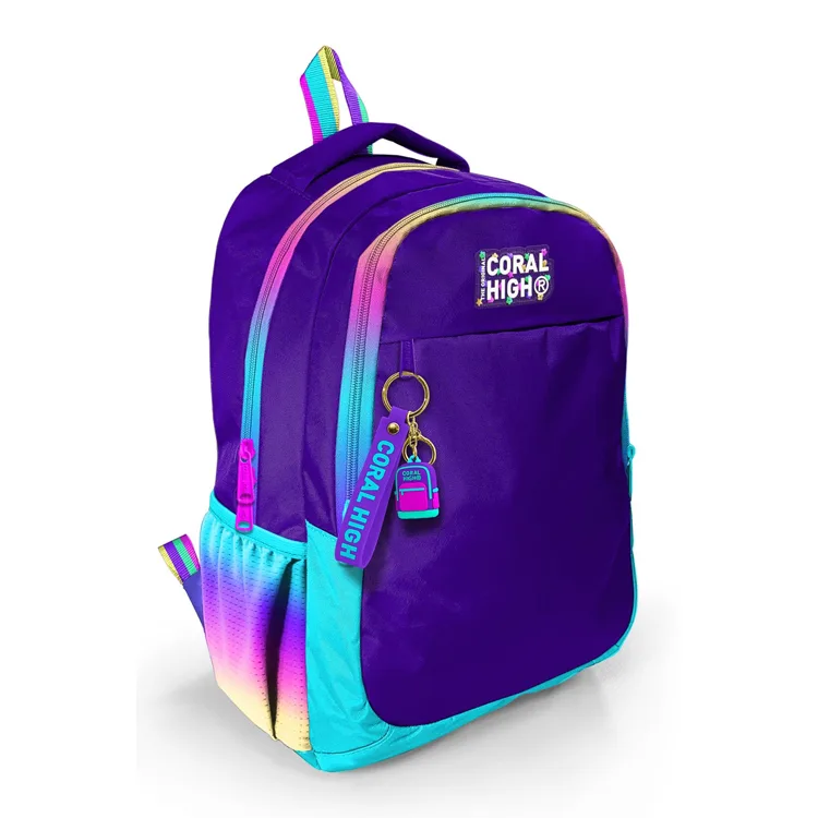 CORAL HIGH 23662 KIDS MOR RAINBOW FERMUARLI ÜÇ BÖLMELİ OKUL SIRT ÇANTASI