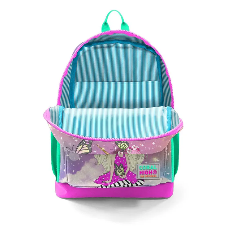 CORAL HIGH 23733 DÖRT BÖLMELİ PEMBE SU YEŞİLİ UNICORN DESENLİ KIZ SIRT ÇANTASI
